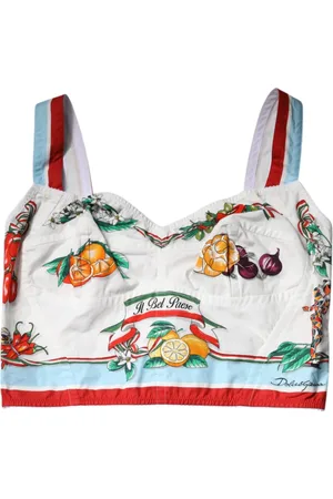 Dolce & Gabbana Top, Dame, Flerfarvet, L, Bomuld, Hvid Grøntsagsprintet Cropped Top