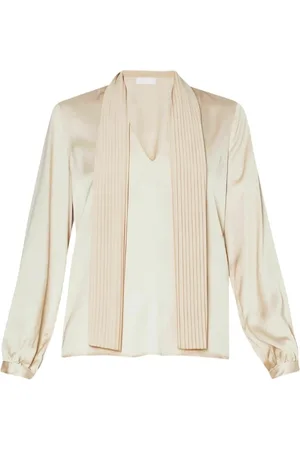 Liu Jo Bluser & Skjorter, Dame, , 2XS, Hamp, V-hals Tunika Bluse i Hvid Champagne