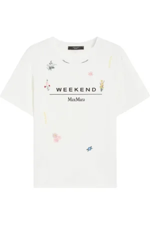 Max Mara Top, Dame, Hvid, L, Bomuld, Olga Bomuld T-shirt med broderi