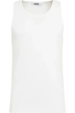 Mauro Grifoni Top, Herre, Hvid, L, Bomuld, Ribbet tanktop med brede stropper