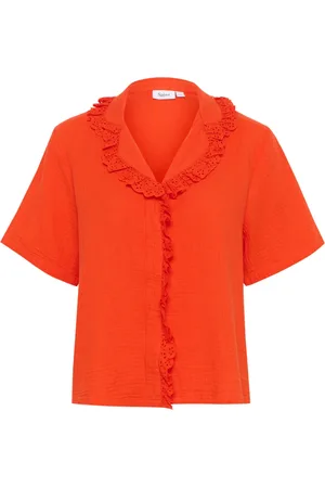 Saint Tropez Bluser & Skjorter, Dame, , L, Bomuld, Blomstret Ruffle Skjortebluse