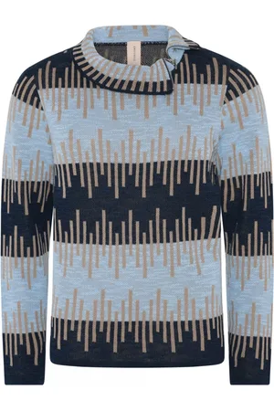 Skovhuus Strik, Dame, Flerfarvet, 2XL, Bomuld, Blå/Grøn Zippet Turtleneck Pullover Bluse