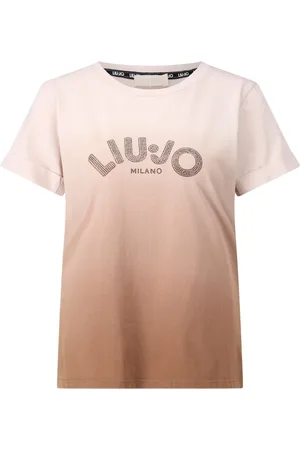 Liu Jo Top, Dame, Brun, 2XS, Bomuld, Gradient Strass Logo T-Shirt