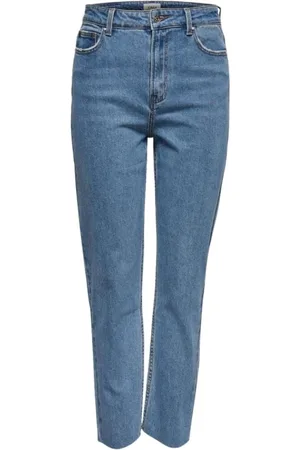 ONLY Jeans, Dame, Blå, W29 L30, Bomuld, Højtaljede stræk bomuld jeans, straight fit