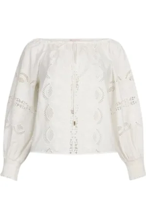 Liu Jo Bluser & Skjorter, Dame, Hvid, XS, Uld, Off-shoulder Tunika Bluse med Broderi