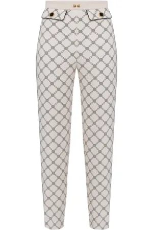 Elisabetta Franchi Bukser, Dame, Hvid, L, Mønstrede ankellange bukser med metallogo