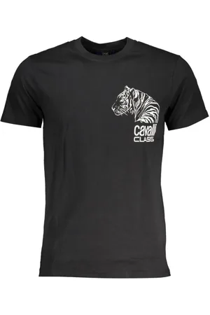 Roberto Cavalli Top, Herre, Sort, XL, Bomuld, Sort Bomuld Print Logo T-Shirt