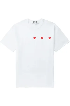 Comme des Garçons Top, Herre, Hvid, 2XL, Bomuld, T-shirt med hjerteprint og rund hals