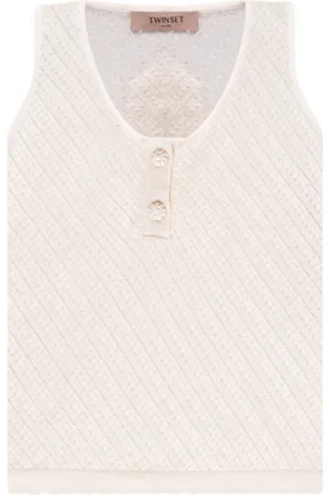 Twin-Set Top, Dame, Hvid, S, Bomuld, Diagonal Net Effekt Ærmeløs Top