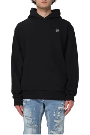 Philipp Plein Sweathshirts & Hoodies, Herre, Sort, XL, Bomuld, Sort bomuldshættetrøje med logo patch