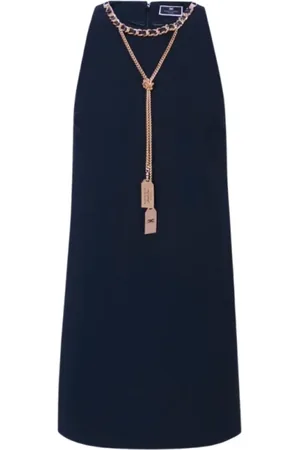 Elisabetta Franchi Kjole, Dame, Blå, XS, Blå Kort Kjole med Halskæde Detalje