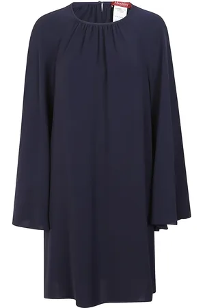 Max Mara Kjole, Dame, Blå, XS, Polyester, Rød crepe kjole med trompetærmer