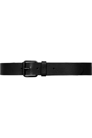 Carhartt Tilbehør, unisex, Sort, L, Læder, Sort læder Script Bælte med Metal Spænde