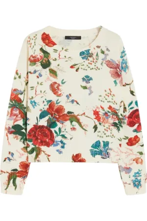 Max Mara Strik, Dame, Flerfarvet, L, Bomuld, Blomstret Kort Bomuldstop Denis