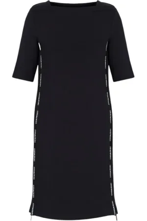 Emporio Armani Kjole, Dame, Blå, S, Bomuld, Sort Kjole med Logo Bånd