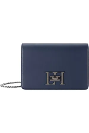 Elisabetta Franchi Taske, Dame, Blå, ONE SIZE, Uld, Blå Skuldertaske med Metal Logo