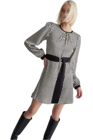 Liu Jo Kjole, Dame, Flerfarvet, 2XS, Polyester, Flaire Kjole Hvid/Sort Cubes