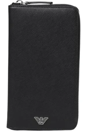 Emporio Armani Tilbehør, Herre, Sort, ONE SIZE, Læder, Hvid lynlåspung til mænd