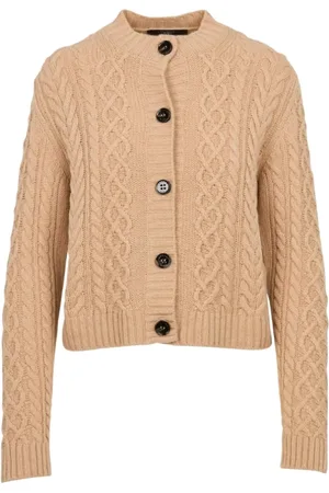 Max Mara Strik, Dame, Brun, L, Uld, Kamel Cardigan med Flettede Detaljer