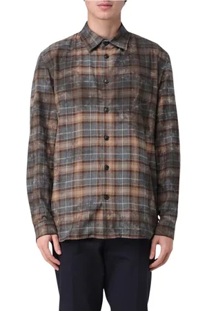 Mauro Grifoni Skjorte, Herre, Brun, XL, Bomuld, Ternede Flannel Skjorte med Pletter