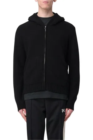 Palm Angels Sweathshirts & Hoodies, Herre, Sort, S, Uld, Sort Uldblanding Hættetrøje Sweater