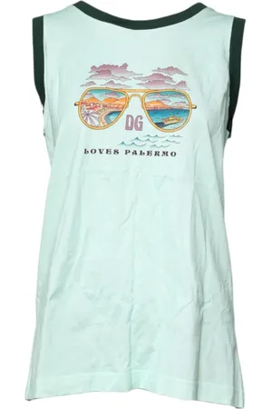 Dolce & Gabbana Top, Dame, Grøn, L, Bomuld, Lys Grøn Grafisk Print Tank Top