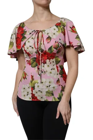 Dolce & Gabbana Bluser & Skjorter, Dame, Flerfarvet, XS, Pink Blomstret Silkebluse Top