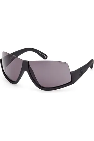 Moncler Tilbehør, unisex, Sort, ONE SIZE, Uld, Stilfulde solbriller i blank sort/mørkegrå
