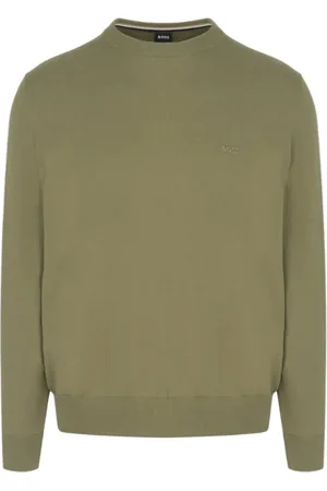 HUGO BOSS Strik, Herre, Grøn, XL, Bomuld, Khaki Bomuld Crewneck Sweater