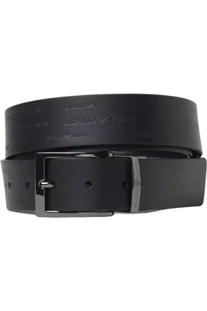 Emporio Armani Tilbehør, Herre, Sort, ONE SIZE, Læder, Præget Logo Læderbælte Sort