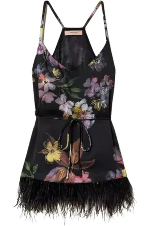 Twin-Set Top, Dame, Flerfarvet, S, Polyester, Kort Fjeret Top i Sort/Multifarvet