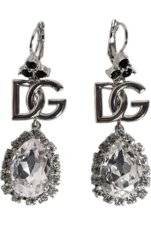 Dolce & Gabbana Tilbehør, Dame, Grå, ONE SIZE, Krystal Tåre Clip-On Øreringe