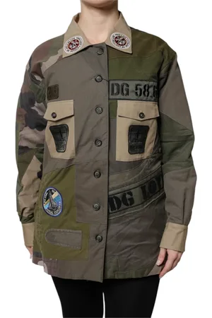 Dolce & Gabbana Jakke, Dame, Flerfarvet, 2XS, Bomuld, Militærgrøn Bomuldsknapjakke