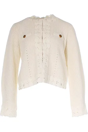 Twin-Set Strik, Dame, Hvid, S, Uld, Hæklet Blomster Cardigan Jakke