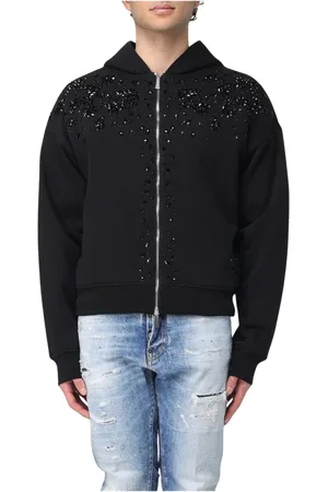 Dsquared2 Sweathshirts & Hoodies, Herre, Sort, L, Bomuld, Sort Embellished Zip-Up Hoodie