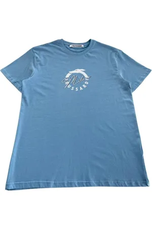 Trussardi Top, Herre, Blå, S, Bomuld, Lysblå Bomuld Logo Print T-shirt