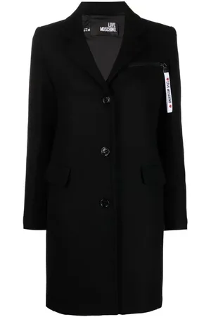 Moschino Frakke, Dame, Sort, L, Uld, Rød uldfrakke, dobbelt forlomme