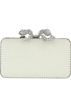 Self-Portrait Taske, Dame, Hvid, ONE SIZE, Satin, Hvid Satin Perle Clutch med Kæde