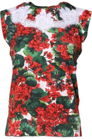 Dolce & Gabbana Top, Dame, Flerfarvet, 3XS, Bomuld, Blomstret Blonde Ærmeløs Tank Top