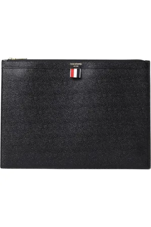 Thom Browne Taske, Herre, Sort, ONE SIZE, Læder, Sort Læder Lynlås Clutch