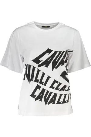 Roberto Cavalli Top, Dame, Hvid, L, Bomuld, Elegant hvidt trykt tee