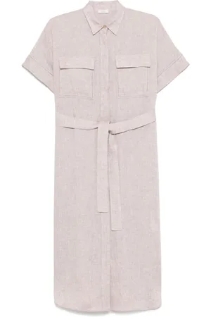 PESERICO SIGN Kjole, Dame, , L, Linned, Linned Midi Kjole med Lommer
