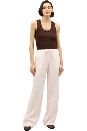 Boglioli Bukser, Dame, Lyserød, M, Garment Dyed Linen jog wide Bukser