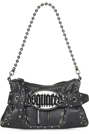 Dsquared2 Taske, Dame, Sort, ONE SIZE, Uld, Sort læderclutch med bælte og dobbelt skulderrem