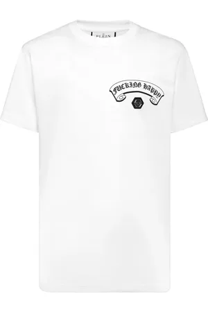 Philipp Plein Top, Herre, Hvid, 4XL, Bomuld, Afslappet Bomuld T-shirt i Sort
