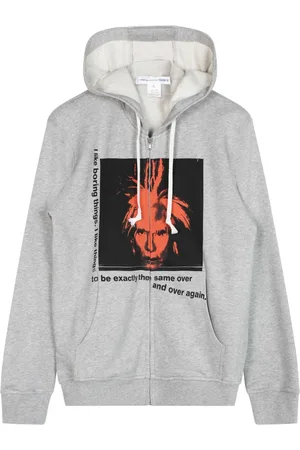 Comme des Garçons Sweathshirts & Hoodies, Herre, Grå, L, Bomuld, Grå Langærmet Lynlås Hættetrøje