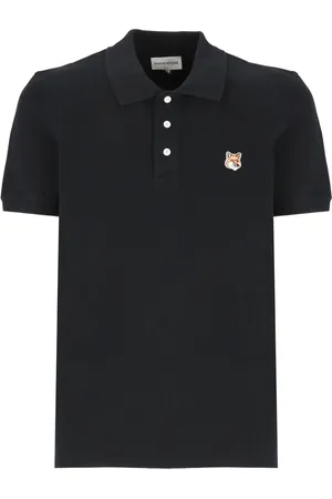 Maison Kitsuné Top, Herre, Sort, S, Bomuld, Sort Polo Skjorte med Ræv Logo