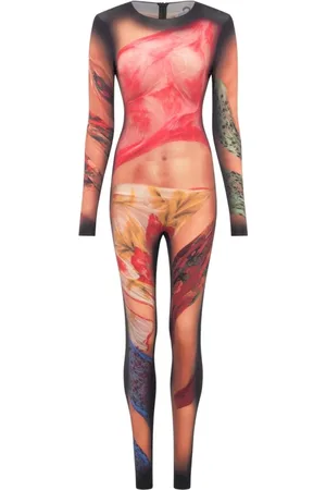 Marine Serre Jumpsuits & Playsuits, Dame, Flerfarvet, M, Beige Kjole med True-to-Size Pasform