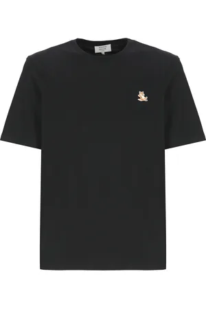 Maison Kitsuné Top, Herre, Sort, XL, Bomuld, Sort Bomulds T-shirt med Chillax Fox Broderi