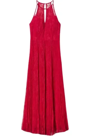 Twin-Set Kjole, Dame, Lyserød, S, Polyester, Fuchsia Georgette Chantilly Blondekjole